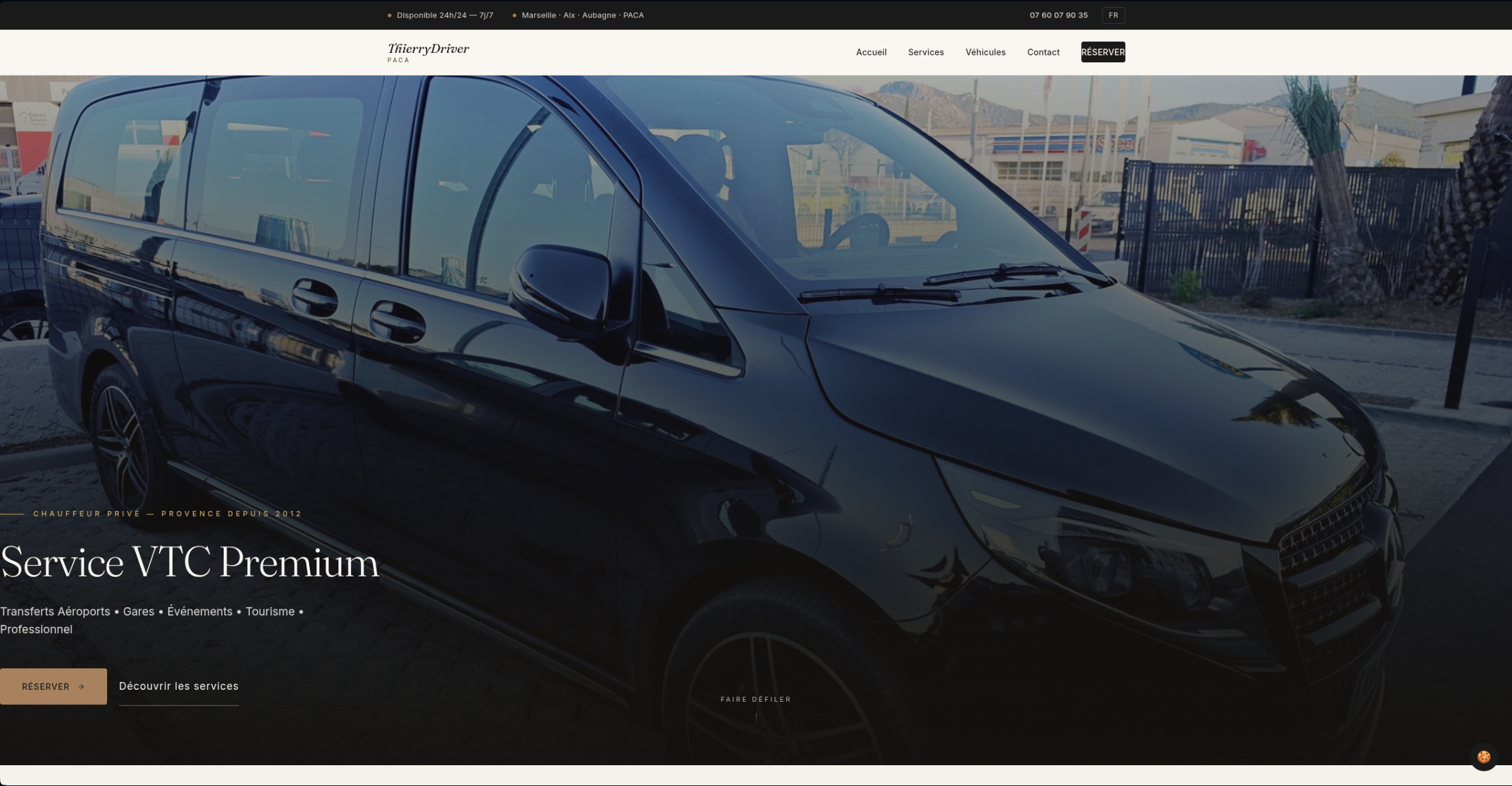 Capture d'écran de la page d'accueil du site Thierry Driver PACA