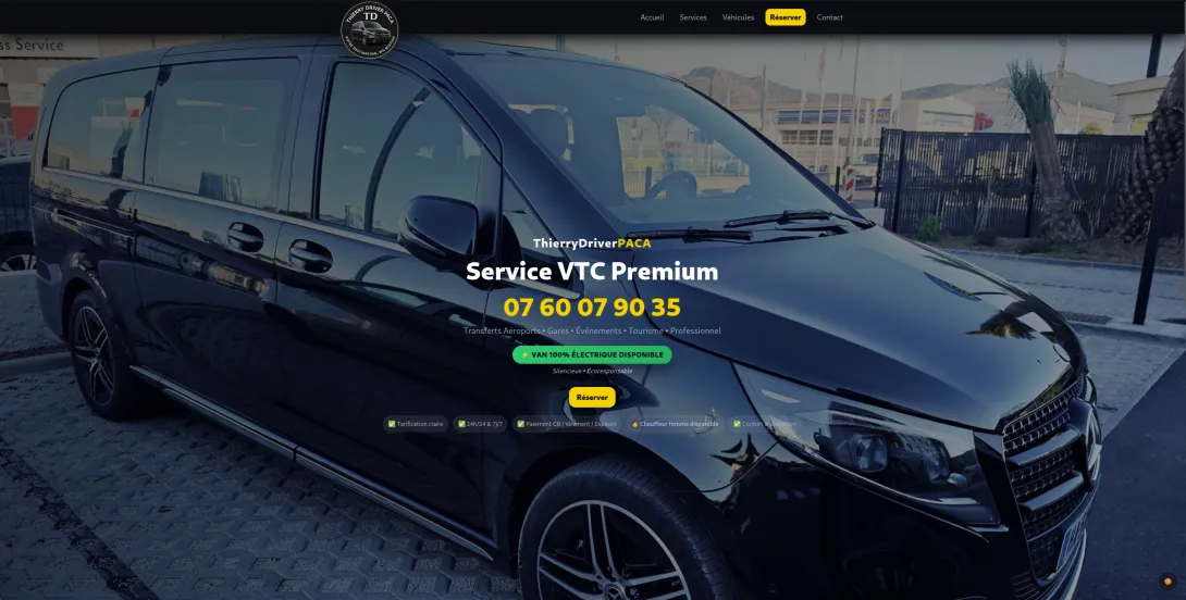 Page d'accueil du site VTC